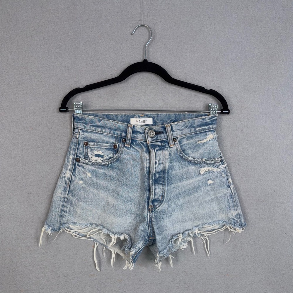 MOUSSY VINTAGE Shorts Women 24 Light Blue Distressed Frayed Denim Summer Casual